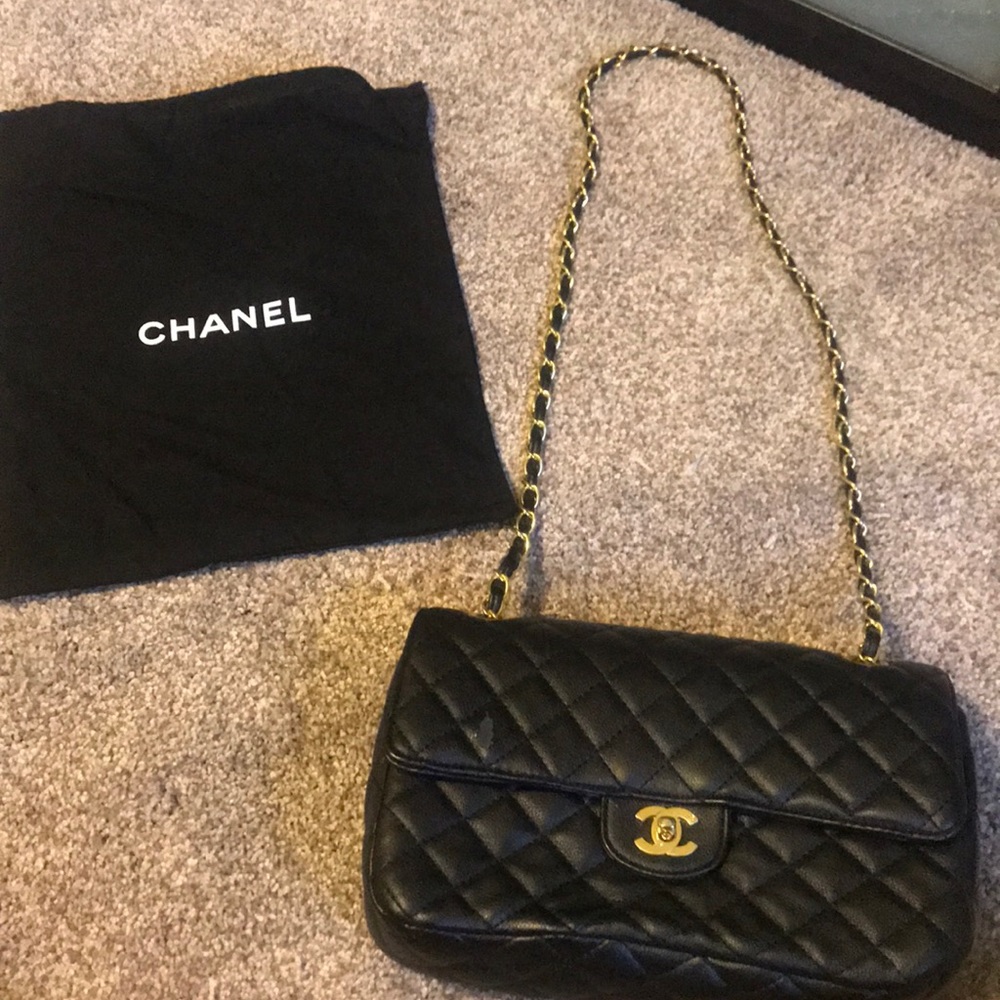 Used Black Quilted Caviar Leather Bag